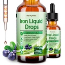Liquid Iron dodatek pro ženy muži a děti, Vegan Železné Kapky s vitamínem C D, B12, B-komplex, High potency Liquid s multivitamin pro anemii, Podpora energie, krev, hořčík Gentle