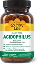 Country Life Acidophilus Probiotický dodatek pro ženy a muže - Bez společných alergenů - 2.4 Miliardy CFU na podporu stravitelného zdraví - Dairy-Free, Non- GMO, 100 Veganských kapslí