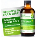 Bold Botanica Plant Omega 3-6-9, s Ahiflower Oil, Vegan Omega 3, Kompletní Plant- Based Omegas pro mozek a imunitní zdraví, Lepší než Flax, Ryby zdarma, Great Taste, Sugar- Free, Non- GMO, Liquid- 4 oz