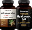 NatureBell Hyaluronic Acid Kapsle s Biotin + Vitamin C & Ashwagandha 12,500 mg Ekvivalentní s Black Pepper Bundle Pack C124; Kompletní komplexy kosmetické péče C124; Adaptogeny doplňky pro relaxaci