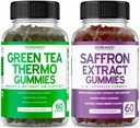 Zelený čaj tuk hořák (60 Počet) Váha Ztráta tuk hořák Appetite Suppressant pro dospělé a saffron doplňky (60 Gummies) Premium cukr zdarma Gummy - 5 v 1 Advanced Formule - Vegan Safe & USA Made