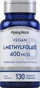 Piping Rock L MethylFolate dodatek 124; 400 mcg colum124; 130 kapslí 124; Vegetarian, Vegan colum124; Non- GMO, gluten zdarma