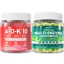 Stravovací Enzymy Gummies 1000mg Žvýkací - Break Down Food Quick, 90 Miliardy CFU, Probiotický, Postbiotický, Prebiotický a Vláknitý Směs & Vitamin ADK Gummies + vápník Magnesium Zinek Dodatek