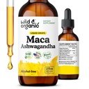 Wild & Organic Maca Ashwagandha Drops for Men and Women - Peruvian Maca Root and Ashwagandha tinktura pro celkovou podporu - Vegan, Cukr & Alkohol- Free Extract Supplement - 2 fl oz