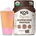 Kos Plant Based Protein Powder, Chocolate USDA Organic - Low Carb Pea Protein Blend, Vegan Superfood with Vitamins & Minerals - Keto, Soy, Dairy Free - Výměna jídla pro ženy a muže - 15 Služeb