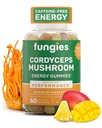 Fungies Cordyceps Houbové gumy, Mango & Ananas Flavor - Houbový bylinný doplněk Gummy pro dospělé Podporuje vytrvalost, energie a výkon - Caffeine- Free Energy Gummies - 60 Služebnictví