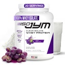 JYM dodatek Věda Iso JYM Grape, 90 kalorií, 100% syrovátkový protein izolát, nula tuk, nula cukry, Směsi jasné, pro ženy a muže, 20 Služebnictví