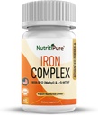 Komplex železa, kompletní krevní budova Železné Vegetariánské kapsle s non- constipating Carbonyl Iron, Quatrefolik, B12, B6 & Vitamin C, pro ženy a muže (60 čepice)