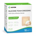 AUVON Silikonový pěnový dresing s velkou přilnavou hranou, 3 "x 3" 10 Packs Wound dressing bandáž s vysokou absorbencí, vodotěsný silikonový foam Pads pro péči o rány a ochranu Plus Cushioning