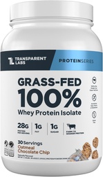 Transparentní Labs Grass- Fed syrovátkový izolát - přirozeně ochucený, gluten zdarma syrovátkový protein prášek s 28g bílkovin per Serving & 9 aminokyseliny - 30 Podání, Ovesná mouka Chocolate Chip Cookie