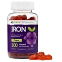 Železné gumy pro dospělé a děti, Žvýkací Multivitamin dodatek se železem, vitamin C, A, B, zinek, kyselina listová, a biotin (Grape ochucené) Vegan Safe, Vyrobeno v USA z HERBATECH