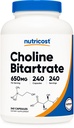 Nutricost Choline Bitartate 650mg, 240 Vegetariánských kapslí - Non- GMO, Vegetariánské Friendly, Gluten Free