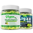 Vegan Omega 3 Gummies 1000mg s Vegan Multivitamin pro ženy s železem, Vitamin B12, A, D3, K2, Řasy Omega 3, hořčík, zinek