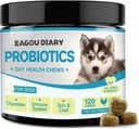 Diář Eagou Probiotika pro psy - Psí Probiotika pro stravitelné zdraví, Gut Zdraví doplňky s prebiotika, Kozí mléko, Omega 3, Vitamíny, Žvýkání pro psí průjem, Žaludek, Plynová úleva - 120 Ct