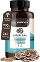 Organic Turkey Tail Houbové kapsle dodatek (240) 124; Pure Fruiting Body 10: 1 Vysoká síla extrakt 124; 50% Beta-D Glucans CLAS124; 9,000mg Raw Ekvivalentní Per Serving CLAS124; Imunní, Gut & Mikrobiome Support