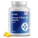 Pet MD - Omega 3 Rybí olej doplněk pro psy - Kožní a nátěrová podpora pro psy - 180 Softgels
