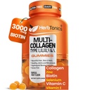 Herbtonika Multi kolagen gumové s Biotin & Vitamin C, Hydrolyzované kolagen Peptidy Typy I, II, III, V, X pro vlasy, kůže, hřebíky, & Bone Support - Tropical Flavor, 60 Gumy