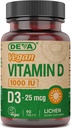 DEVA Vegan Vitamin D3 dodatek - Once- Per- Day Tablet s 1000 IU - Cholekalciferol - Lichen Plant Derived - 90 malých tablet