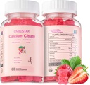 Žvýkací vápník Citrátové gumy 1000mg s vitaminem D3 a K2, B6 a B12, hořčík, zinek pro kosti, svaly a klouby, Imunita & Memory Sugar- Free, gluten Free, Vegetarian, Jahoda, 60 Počet