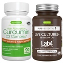 Živé kultury + Lab4 Probiotika + vysoká absorpční Curcumin C3 Complex Vegan Bundle, 25 miliard CFU Probiotic, Non- Bloating Prebiotic + 300% větší absorpční Curcuminoidy s Rapid Uptake, Igennus