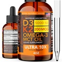 Vitamin D3 K2 Liquid Drops 5000 IU (4oz) Maximální síla Vitamin D, K, MCT Oil & Omega 3 Bone, Heart, Joint, Muscle Supplement. Rychlý absorpční vzorec. 4 v 1 Komplexní vzorec Non- GMO