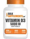 BulkSupplements.com Vitamin D3 5000IU Softgels - Cholekalciferol, D3 dodatek, Vitamin D 5000 IU - 1 Vitamin D3 Softgel (125mcg vitaminu D) per Serving, 500 Počet (balení po 1)