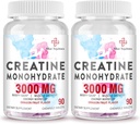 3000 MG Creatine Monohydrát pro ženy a muže, Creatine pilulky s BCAA & Hydrolyzované kolagen Creatin žvýkací tablety pro výkon a obnovu, síla, Dragon Fruit Flavor, 180 Tablety