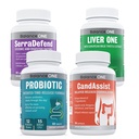 Balance ONE 4- in-1 Bundle CLAS124; Probiotická, Candassist, Játra One, SerraDefend CLAS124; 15 Bilion Probiotická CLAS124; Přírodní čistka s kyselinou Capyl CLAS124; Podpora jater s mlékem Thistle CLAS124; Systémový enzym Blend
