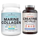 AMANDEAN Premium Creatine HCl & Marine Collagen Bundle. USA- Made CON-CRET. 7X Koncentrované. Wild- chycený hydrolyzovaný rybí kolagen protein. Podporovat obnovu & Lean Muscle. Zdravá kůže
