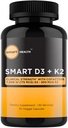 Vitamin D3 + K2 - Kostní zdraví a imunitní podpora - 7000 IU (175 MCG) D3 + 500 MCG K2 - Kofaktory B6, hořčík & zinek - Gluten Free, Vegan, Non- GMO - Dietní dodatek - 30 Veggie Kapsle
