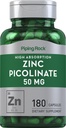 Piping Rock Zinek Picolinát 50mg FLAVI124; 180 Kapsle 124; Non- GMO, gluten zdarma dodatek
