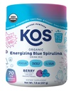 Kos Energizing Blue Spirulina Blend - USDA Certified Organic - B Vitamíny, Ashwagandha, Ginseng, Adaptogeny, Biotin - Vegan Pre Workout Powder - Caffeinated, Berry Ochucené, 28 Služeb