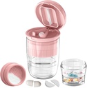 Pill Cutter Splitter s Dipenser, Pill Cutter pro malé nebo velké pilulky, rozdrtí pilulky, Vitamíny, Tablety, nerezová ocel čepel, Vyjímatelný pitný pohár (Pink-1)