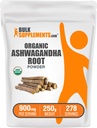 BulkSupplements.com Organic Ashwagandha Powder - Organic Ashwagandha doplňky, Sourced from Ashwagandha Root - Gluten Free, 2g per Serving, 250g (8.8 oz) (balení po 1)