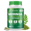 Moringa Kapsle 124; 800mg Čistá Moringa Powder Kapsle - Podporuje energii, kůži & Gut zdraví, imunitní systém - Zelené Superfood s Vitamíny a aminokyseliny (90 kapslí)