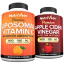 Nutriční Premium Jablečný ocet Kapsle & Liposomální vitamin C doplněk Bundle: High- Absorpce vitamín C Kapsle & Apple Cider ocet doplňky Bundle pro imunitní defenses & Gut zdraví