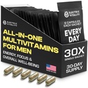Multivitamíny pro muže - Vše v jednom balení pro energii a soustředění, Mens Vitamíny pro duševní výkon a zdraví, Baleno s Tongkat Ali, Shilijit, Vitamin C, B3, B1, A, B12, 30 Pk