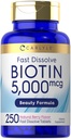 Carlyle Biotin 5000mcg OF 124; 250 Fast Disolution Tablets OF 124; Vegetarian, Non-GMO, gluten zdarma dodatek