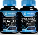 Glycinátové kapsle Magnesium - 750mg - Hořčík dodatek vysoké absorpční dodatek dosud NAD dodatek, 1500mg - Lipozomální NAD + Dodatek s Resveratrol