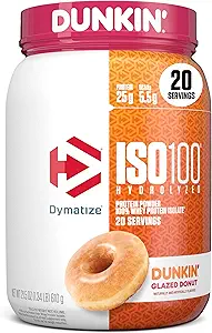 Dymatize x Dunkin 'Glazed Donut ISO100 Syrovátkový proteinový prášek, 25g proteinu, 5,5g BCAA, 120 Cal., gluten Free, 1g tuku, 1g cukru, 2g karbu (20 Služeb)