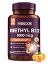 Vitamin B12 Sublingvální, Methylkobalamin 5000mcg pro výrobu energie, Energie, Nerve & Cell Support, Natural Peach Flavor, Vegan, Nulový cukr, 240 Rychlé rozpuštění tablety