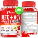 Jablečný ocet gumy, Keto ACV gumy Max síla 2000mg jablečný ocet s matkou, Probiotika a vitamin B12, pro stravovací, metabolismus, čištění a detox dieta, 60 Počet