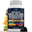 Nový věk Shilajit dodatek s Moss Moss, Ashwagandha, Tongkat Ali, Boron, Magnesium - Fulvic kyselé kapsle pro muže - 90 Počet
