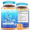 Gummie vápníku 600mg - doplněk vápníku pro ženy, Ocean Algae vápník 124; Vitamin D3, K2, hořčík 124; pro sílu kosti, svalovina & imunita 124; Udržitelně sourced Algae vápník, 70 + Mineral, Vegan, 2PACK