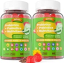 Vegan Probiotika Gummies pro ženy a muže - Vláknina Prebiotika doplňky 124; 50 Miliardy CFU Probiotika, Inulin, Psyllium Husk & Multivitamin pro Gut, Digestion & Imunitary Health, 2 Pack