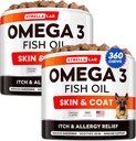 STRELLAAB Omega 3 pro psy - (360Ct) Fish Oil Treats - Alergie & Itch Relief Skin & Coat Supplementer - Suchá ltchy Skin, Anti Shedding & Hot Spots Treatment - Pet Salmon Oil Chews - Chicken Flavor