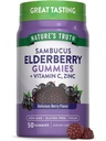Nature 's Truth Black Elderberry Gummies I124; 50 Vegan Gummies I124; s vitaminem C a zinkem I124; Berry Flavor I124; Vegan, Non- GMO, a gluten zdarma dodatek