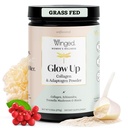 Winged Wellness Glow Up, Kolagen prášek pro ženy - Vlasy, kůže a nehty Kosmetický dodatek s Grass- Fed Hydrolyzované kolagen Peptidy Adaptogeny, Vitamin C & Biotin - 25 Služeb, Neochucené