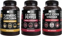 PURE ORIGINAL INGREDIENTS Cayenne Pepper, Turmeric Curcumin, Apple Cider Ocet Bundle (365 Kapsle)