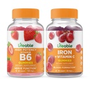 Živý vitamín B6 + železo s vitaminem C, Gummies Bundle - velký příchuť, doplněk vitamínu, gluten zdarma, GMO zdarma, žvýkací